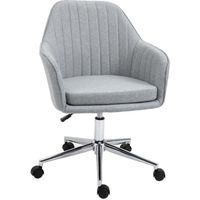 HOMCOM Chaise de bureau design contemporain dossier accoudoirs striés hauteur réglable pivotant 360° piètement chromé lin gris clair
