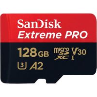 SanDisk Extreme PRO Carte Mémoire microSDXC 128 Go + Adaptateur SD avec Performances Applicatives A2 Jusqu'à 170 Mo-s, Classe 108