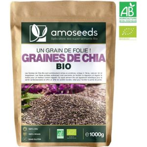COMPLEMENTS ALIMENTAIRES - SILHOUETTE Graines de Chia Bio 1kg - Qualité Supérieure - amO