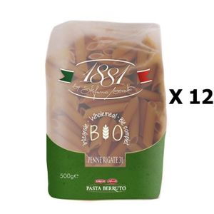 PENNE TORTI & AUTRES Lot 12x Pâtes Bio italienne blé complet Penne n°31 - 1881 Pasta Berruto - paquet 500g