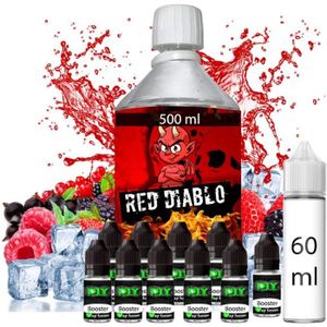 Pack E-liquide Red-diablo 500ML 0MG VAP'FUSION 50/50 PG/VG + 10 Booster +  Flacon 60 ml