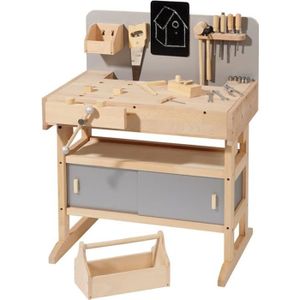 BRICOLAGE - ÉTABLI Etabli en bois avec caisse à outils - HOWA - 4900 - 32 pièces - Hauteur réglable - Pour enfants de 3 ans et plus