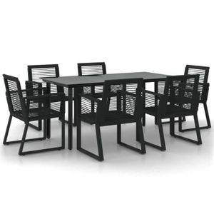Ensemble table et chaise de jardin Meubles de Jardin en Rotin PVC, Ensemble à dîner de jardin avec table, Couleur noir L192