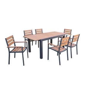 Ensemble table et chaise de jardin Set complet tables de jardin extensible papillon 150/195cm anthracite + 6 fauteuils empilables. bois d'eucalyptus et structure