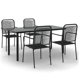 Ensemble table et chaise de jardin ZERODIS Ensemble à dîner de jardin 5 pcs Noir Corde de coton et acier A3156536 HB042