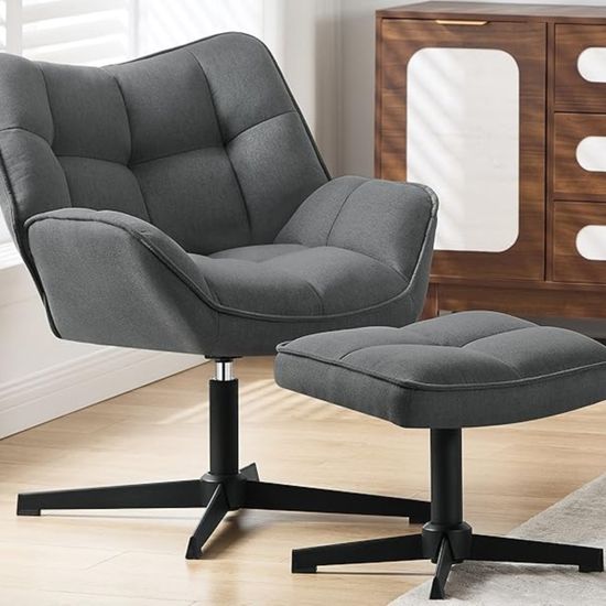 Fauteuil Salon en Lin - WOLTU Chaise Pivotante - Assise Rembourrée et