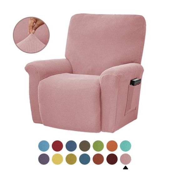 Lot de 4 housses de fauteuil relax inclinables en velours élastique antidérapant avec poches pour fauteuil électrique Bleu