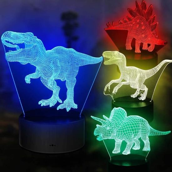 LED illusion nuit lumiere 7 Changement de couleur tactile Table Lampes de bureau avec Acrylique Plat et ABS Base & câble USB pour Awesome Cadeau Lampe 3d Dinosaure