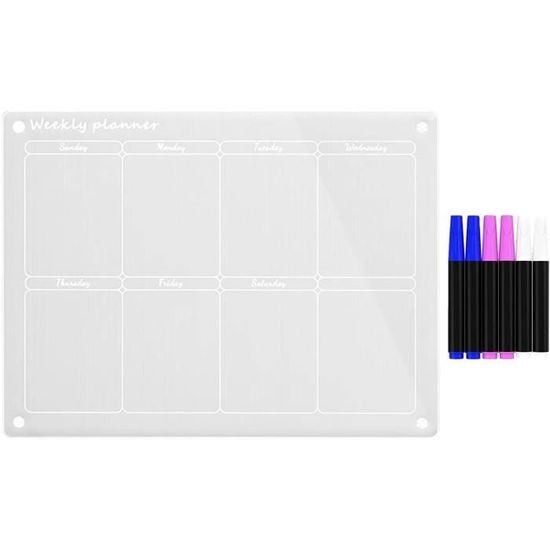Kit 2 Tableaux Magnétiques A4 Pour Frigo - Effaçables à Sec - Avec 4 Marqueurs Et 1 Effaceur - Pour Planning Familial Ou Liste De Courses
