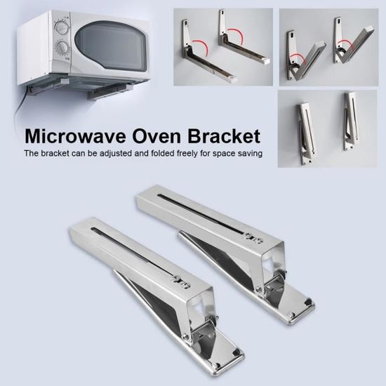 2x support de four à micro-ondes en acier inoxydable de cuisine étagère murale solide et pliable -PAI