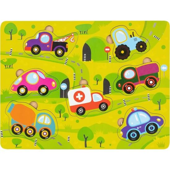 Lot De 4 Puzzles En Bois 24 Pièces – Véhicules De Construction, Pompiers, Transport Urbain – Montessori, Dès 3 Ans
