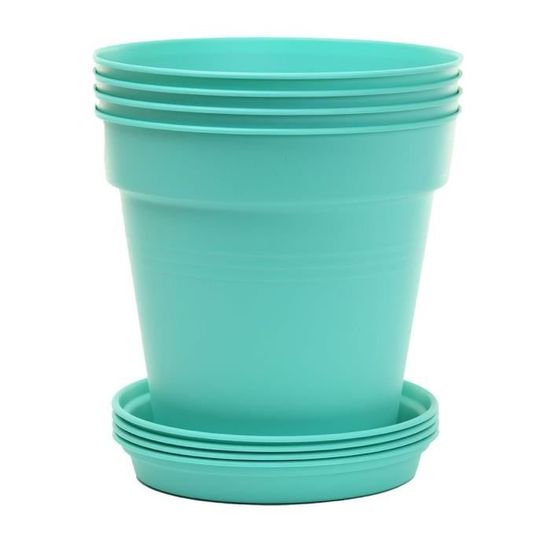 Pots de Jardin Rond avec plat circulaire (19 Cm, Lot de 4) Turquoise