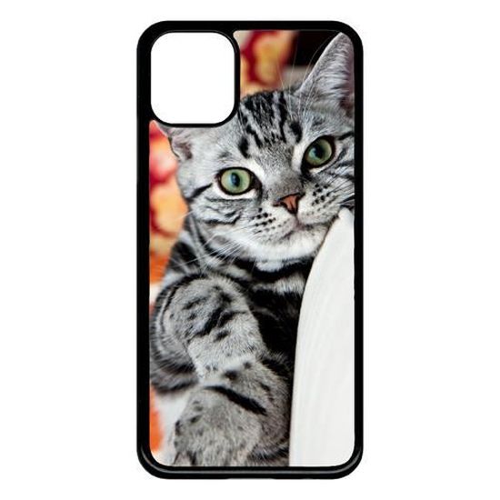 Coque Smartphone Chat Tigre Gris Yeux Vert Compatible Avec Apple Iphone 11 Pro Max Plastique Bord Noir Cdiscount Telephonie