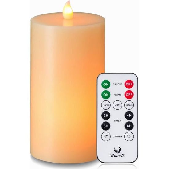 Bougie LED En Cire Véritable Ivoire – Flamme Vacillante Réaliste, Minuteur 6h, 7,5x15 Cm, 3 Piles AA (non Incluses)