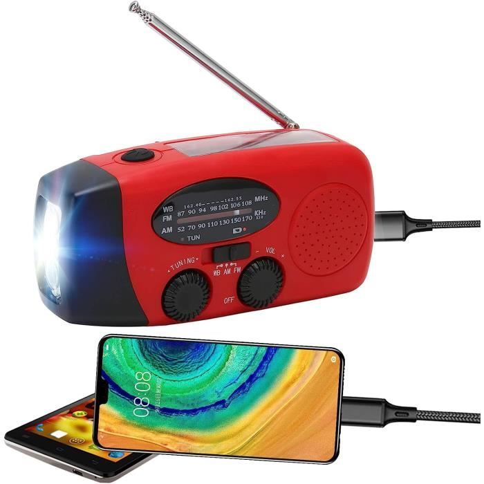 Radio à Manivelle Solaire D'Urgence BSTCAR – AM/FM/NOAA, Charge USB Téléphone, Lampe Torche 3 LED, Idéale Camping Randonnée Survie Ouragan