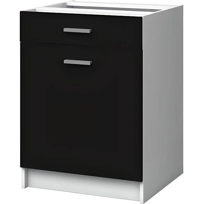 EXTRA - Meuble bas de cuisine 60cm 1 Tiroir - Noir Mat