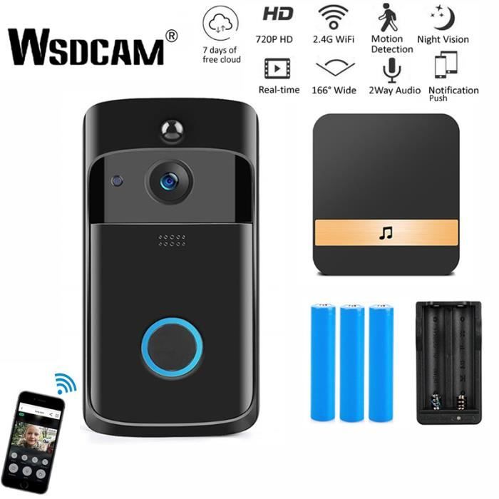 Wsdcam – Interphone vidéo connecté sans fil avec caméra, Wi-Fi, visiophone, sonnette, système de sécurité domestique, pour téléphone