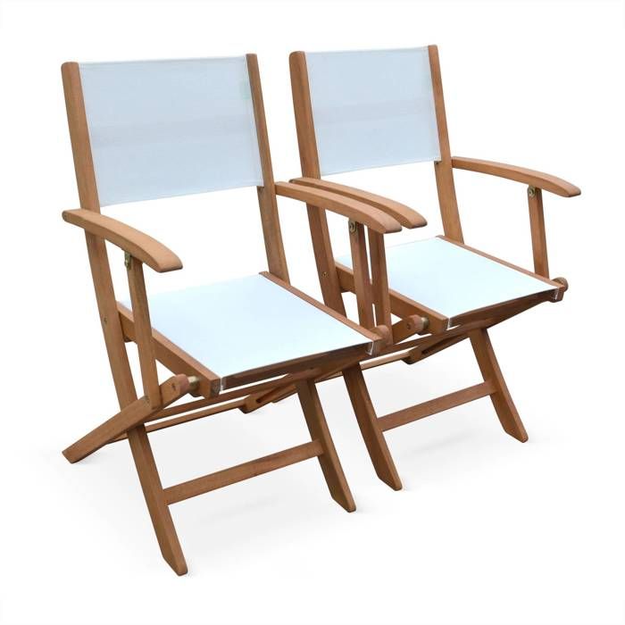 Fauteuils de jardin en bois et textilène  Almeria blanc  2 fauteuils