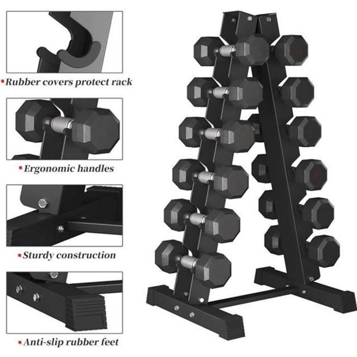 Support Haltères Repose-Barre Rack de rangement pour poids et haltères en Acier Noir à 6 Couches