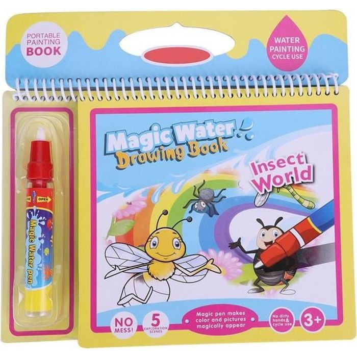 Livre de coloriage magique avec un stylo de dessin à l'eau Enfants Peinture Jouet d'apprentissage précoce (Insecte)-DBA