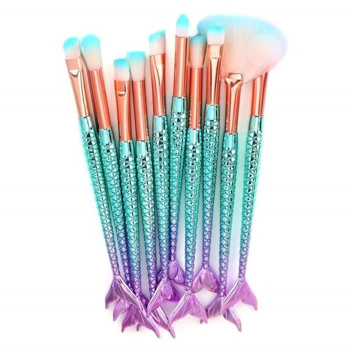 Toamen 11 Pièces Kit de Pinceaux Maquillage, Maquillage de sirène Brosses pour les yeux Cosmétiques Eyeliner Ombre à paupières Blend