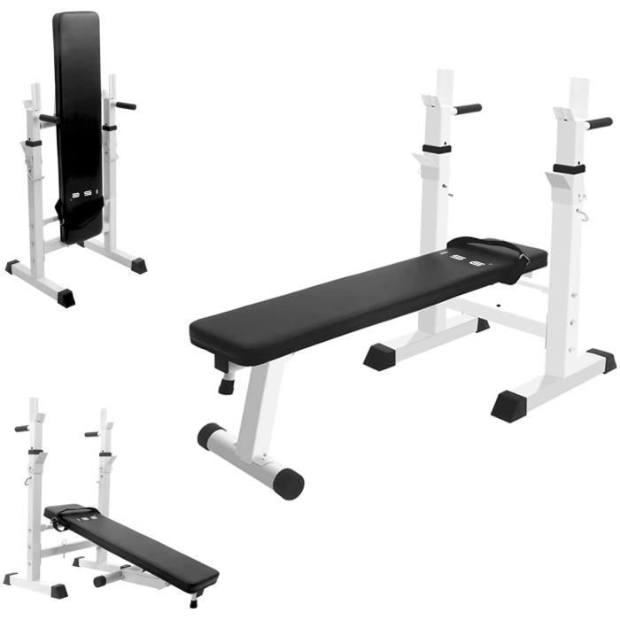 ISE Banc de Musculation Multifonction Abdominaux Pliable avec Support de Barres pour Haltère et Station à Dips