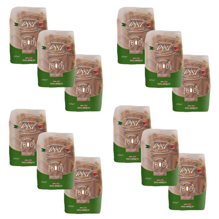 Lot 12x Pâtes Bio italienne blé complet Penne n°31 - 1881 Pasta Berruto - paquet 500g