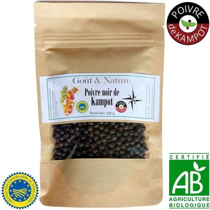 POIVRE de KAMPOT NOIR BIO en grain de 250 GR
