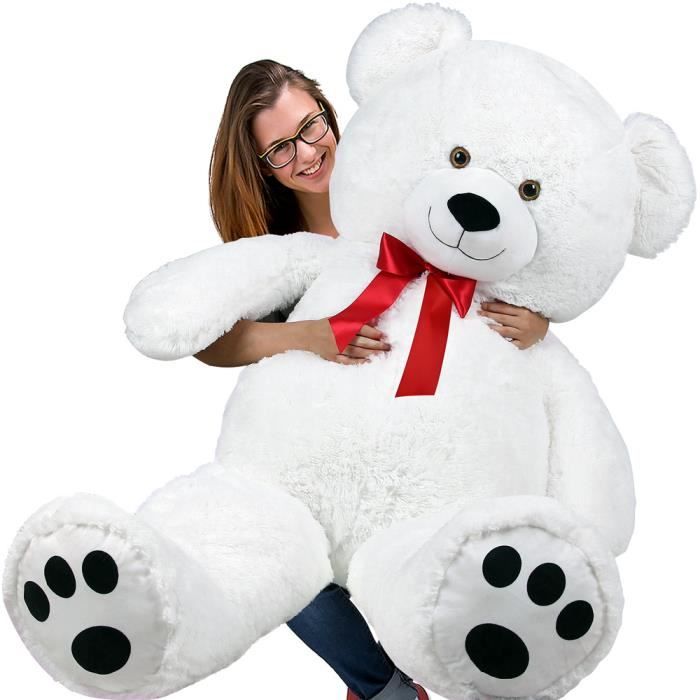 DEUBA| Grand nounours géant XXL Teddy Bear - Ours en peluche blanc - Enfants/adultes