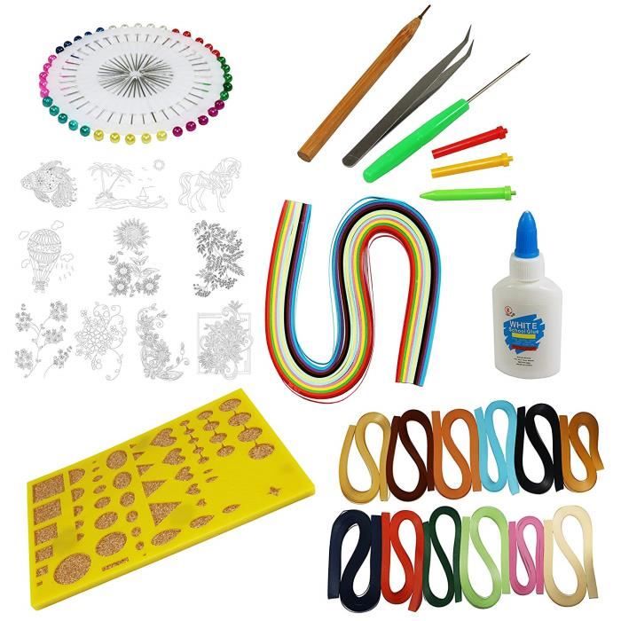 Kit de quilling complet : 12 couleurs de papier avec outils et pochoirs
