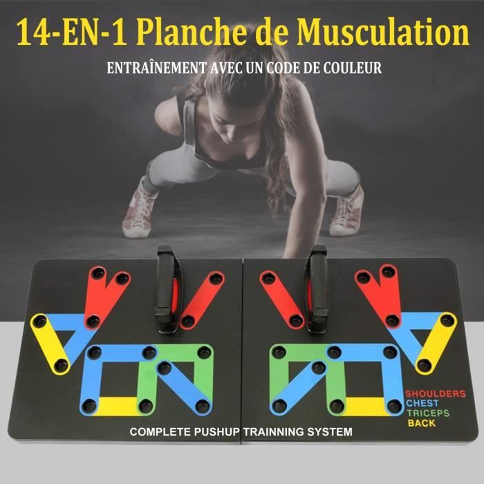 Planche à Pompes 14-en-1, Planche de Musculation avec Poignées de Pompes pour Fitness à La Maison Noir