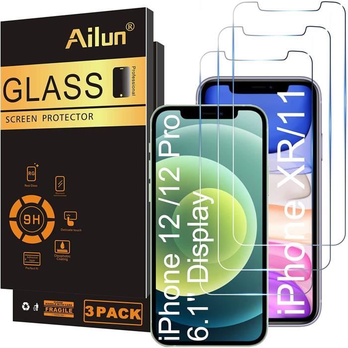 Omystore 3pcs Protecteur d'écran en verre pour iPhone 12 - iPhone 12 Pro 2020, iPhone 11 - iPhone XR 6,1 pouces 3 Pack Verre trempé