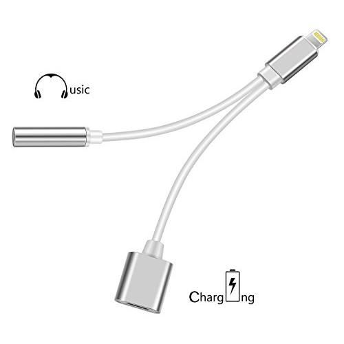 Cable Double Adaptateur port Lightning avec prise Jack 3.5 mm pour iPhone 11 Pro Max 6.5- Couleur Argent - Marque Yuan Yuan