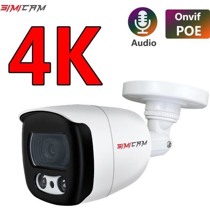6mm Caméra de Surveillance IP PoE 8MP 4K, dispositif de sécurité vidéo 3840x2160, étanche IP66, d'extérieur-i