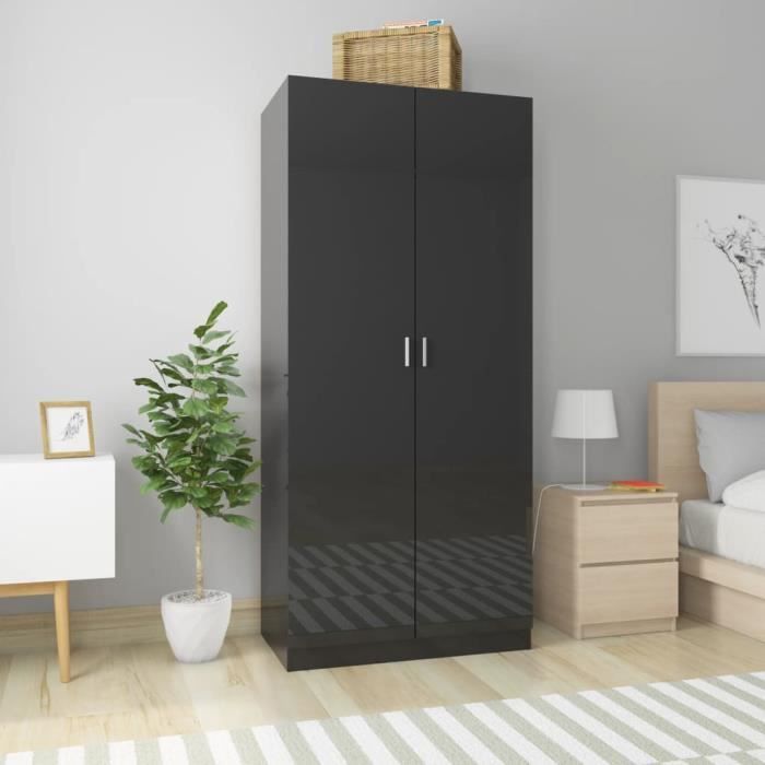 Style Industriel Loft - Garde-robe Noir brillant 90x52x200 cm Aggloméré Armoire de chambre Armoire penderie Contemporain 45694