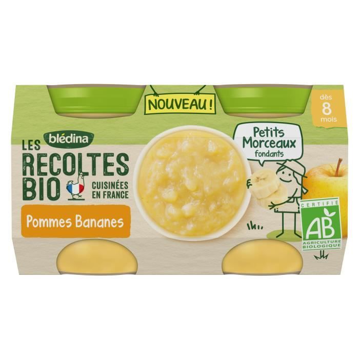 Blédina Les Récoltes Bio Pot Compote Pomme Banane +8m 2 x 130g