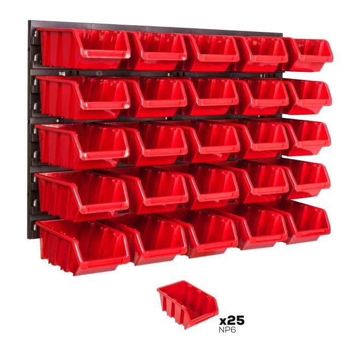 Système de rangement 58 x 39 cm a suspendre 25 boites bacs a bec S rouge