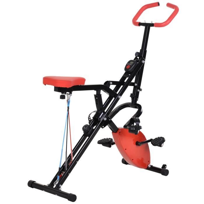 Vélo d'appartement body trainer 2 en 1 pliable écran LCD 8 niv. de résistance acier ABS PVC rouge noir 97x51x115cm Noir