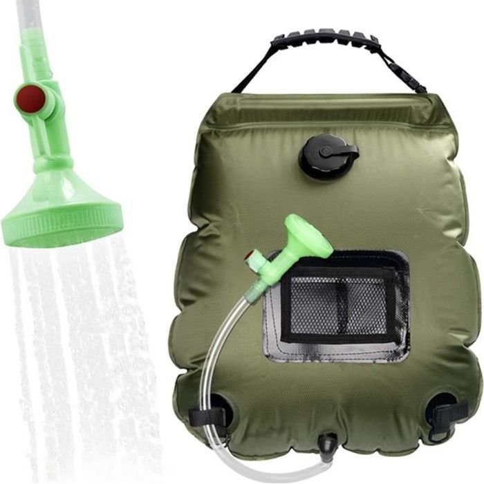 Leytn® Sac de douche solaire 20L Sac de douche de Camping Portable Pliant Extérieur Température 45 °C avec Tête de douche réglable