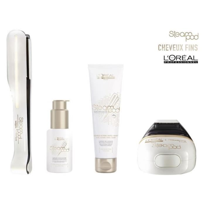 L'OREAL Coffret Steampod 2.0 - Fer à lisser cheveux fins + sérum + lait de lissage