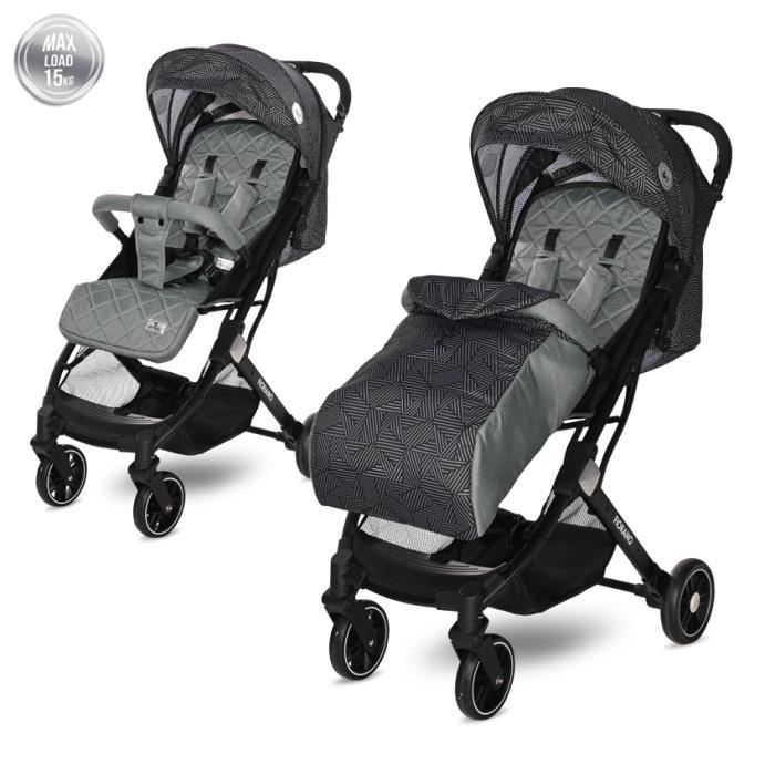 LORELLI Fiorano - Poussette canne citadine ultra compacte - Avec couvre jambes - Jusqu'à 15Kg - Gris/Noir