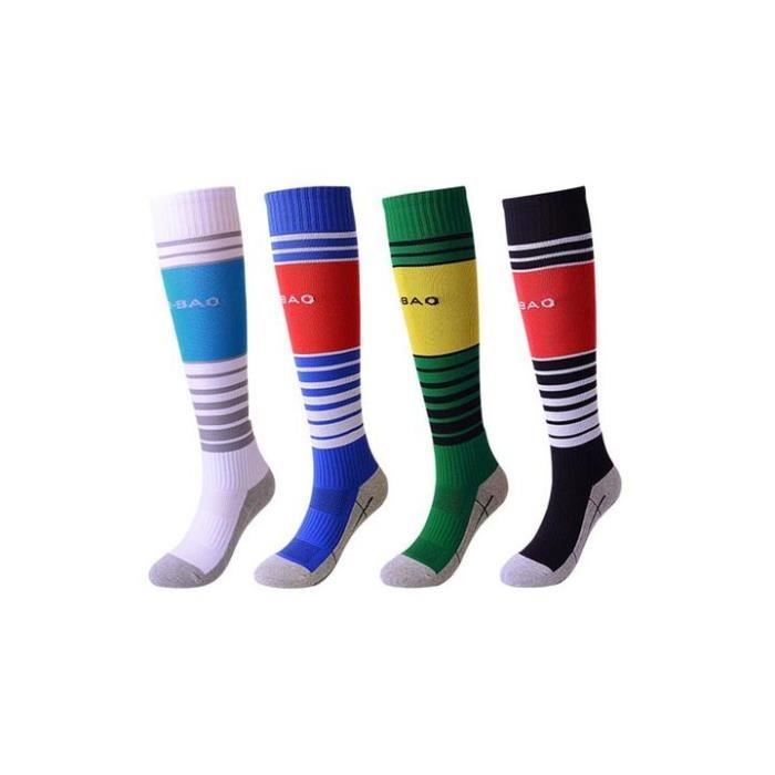 Lot de 4 Paires Chaussettes de Football Enfant Chaussettes de Sport Protection Respirantes Antidérapant - Blanc bleu vert noir
