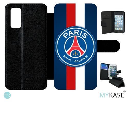Etui Ã rabat compatible avec samsung galaxy s20 - psg bleu blanc rouge - simili-cuir - bord noir