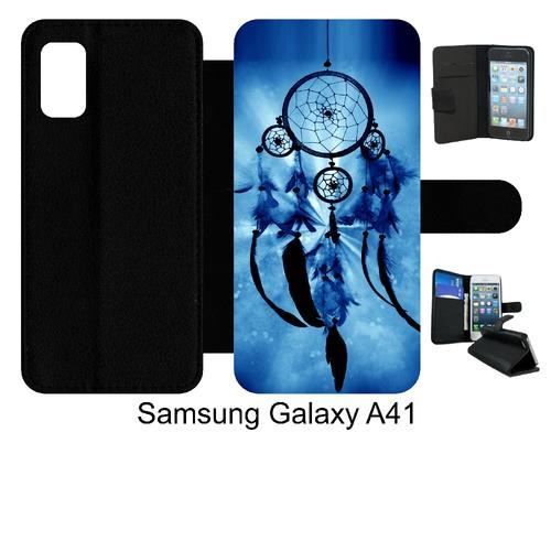 Etui à rabat galaxy a41 - attrape rêve blue - simili-cuir - noir