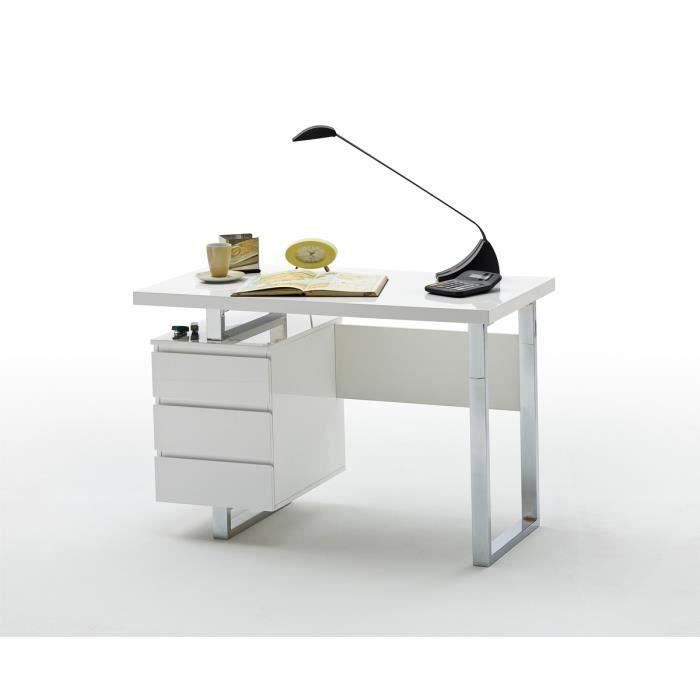 Bureau coloris laque blanc brillant avec pietement metal chrome - L115 x H76 x P60 cm