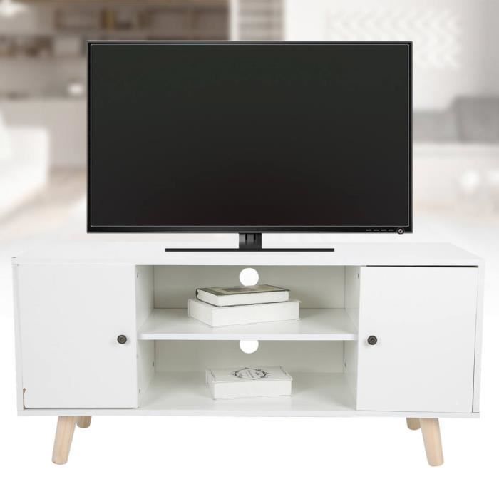 ABI Supports de télévision à tiroirs Meuble TV 2 Couches Blanc en MDF et Bois pour Maison de Divertissement Salon Ameublement neuf