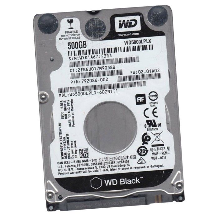 Disque Dur 500Go Sata 2.5" Wd Black Wd5000Lplx-60Zntt1 HP 792086-002 02.01A02