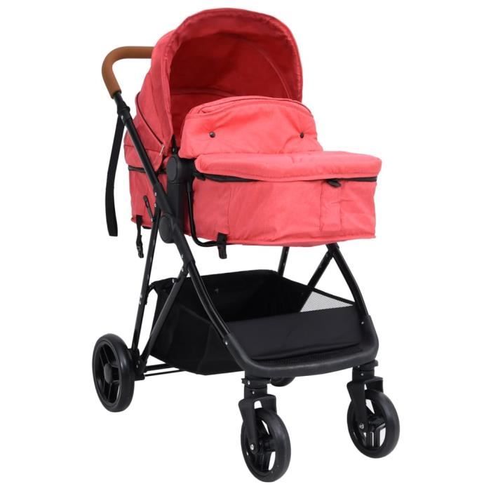 FHE - Transport de bébés - Poussette pour bébé 2-en-1 Rouge et noir Acier - DX0011