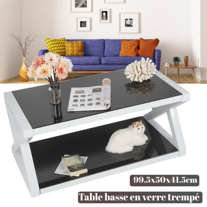 Table Basse Table de Salon en Verre trempé 99.5x50x44cm Noir HOP45