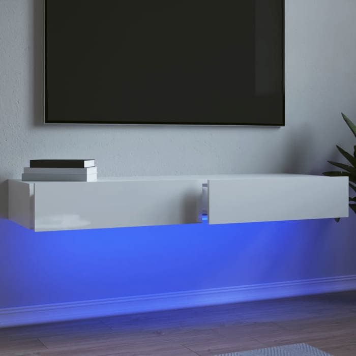 Meuble TV brillant - Avec étagères de rangement - Avec 2 portes - Pour téléviseurs jusqu'à 70 - Blanc Meuble TV brillant - Avec étagères de rangement - Avec 2 portes - Pour téléviseurs jusqu'à 70 - Blanc